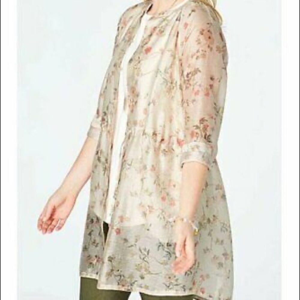 J JILL Barley Floral Linen Blend Tunic Jacket‎